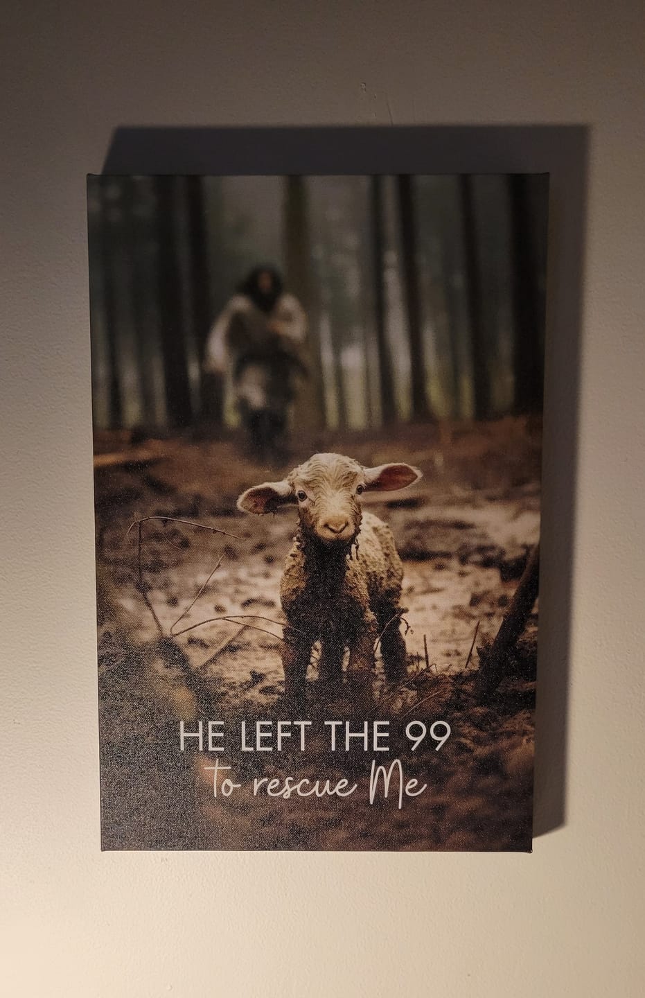 Customer photo review of He Left the 99 to Rescue Me, Jesus and Lost Sheep, Wall Art Canvas