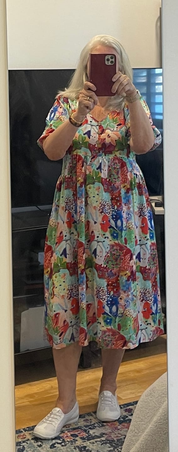Customer photo review of Zandra Midi Dress in Red Multi
