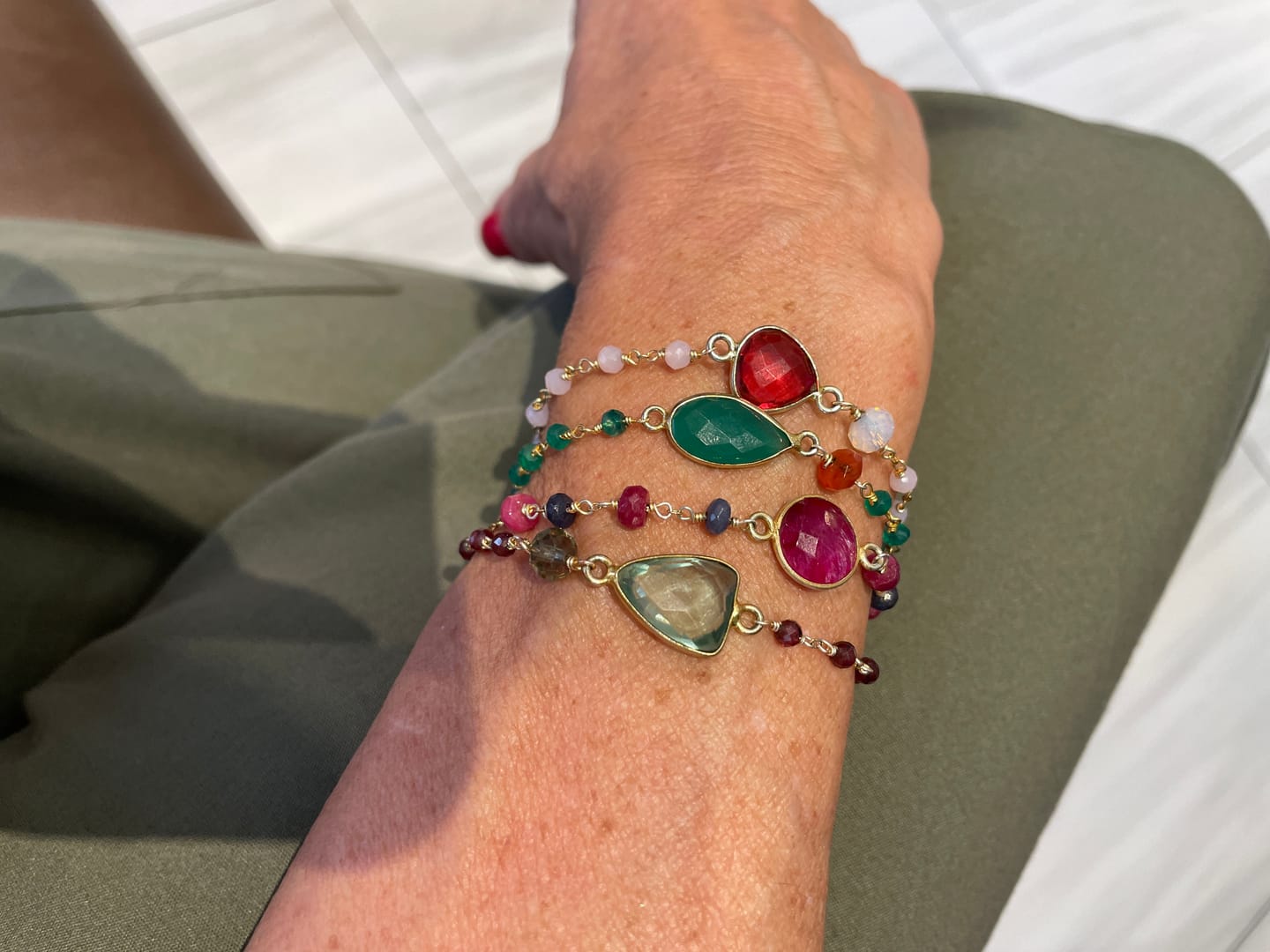 Customer photo review of Green Amethyst Adjustable Gemstone Bracelet