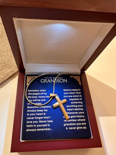 Customer photo review of Grandson, Never Give Up - Gold Cross Necklace (GS77)