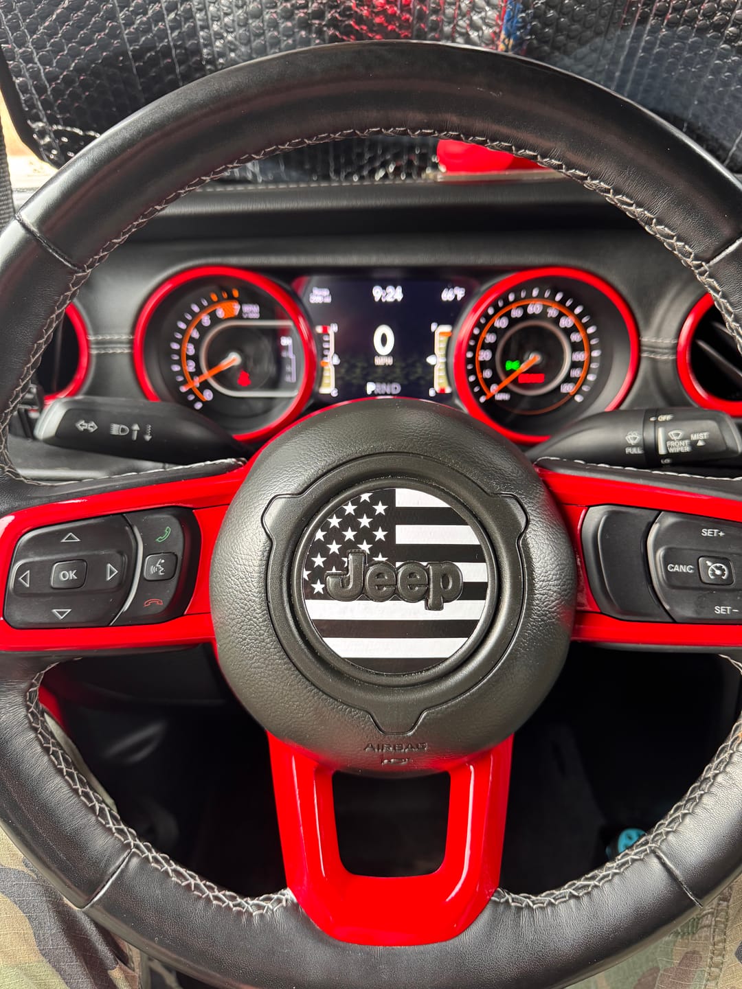 Customer photo review of American Flag Steering Wheel Decal for Jeep