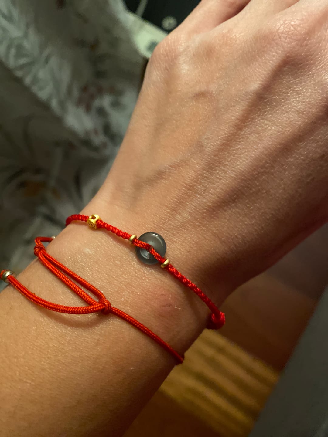 Customer photo review of Buddha Stones Peace Buckle Copper Coins Jade Red String Connection Bracelet Anklet