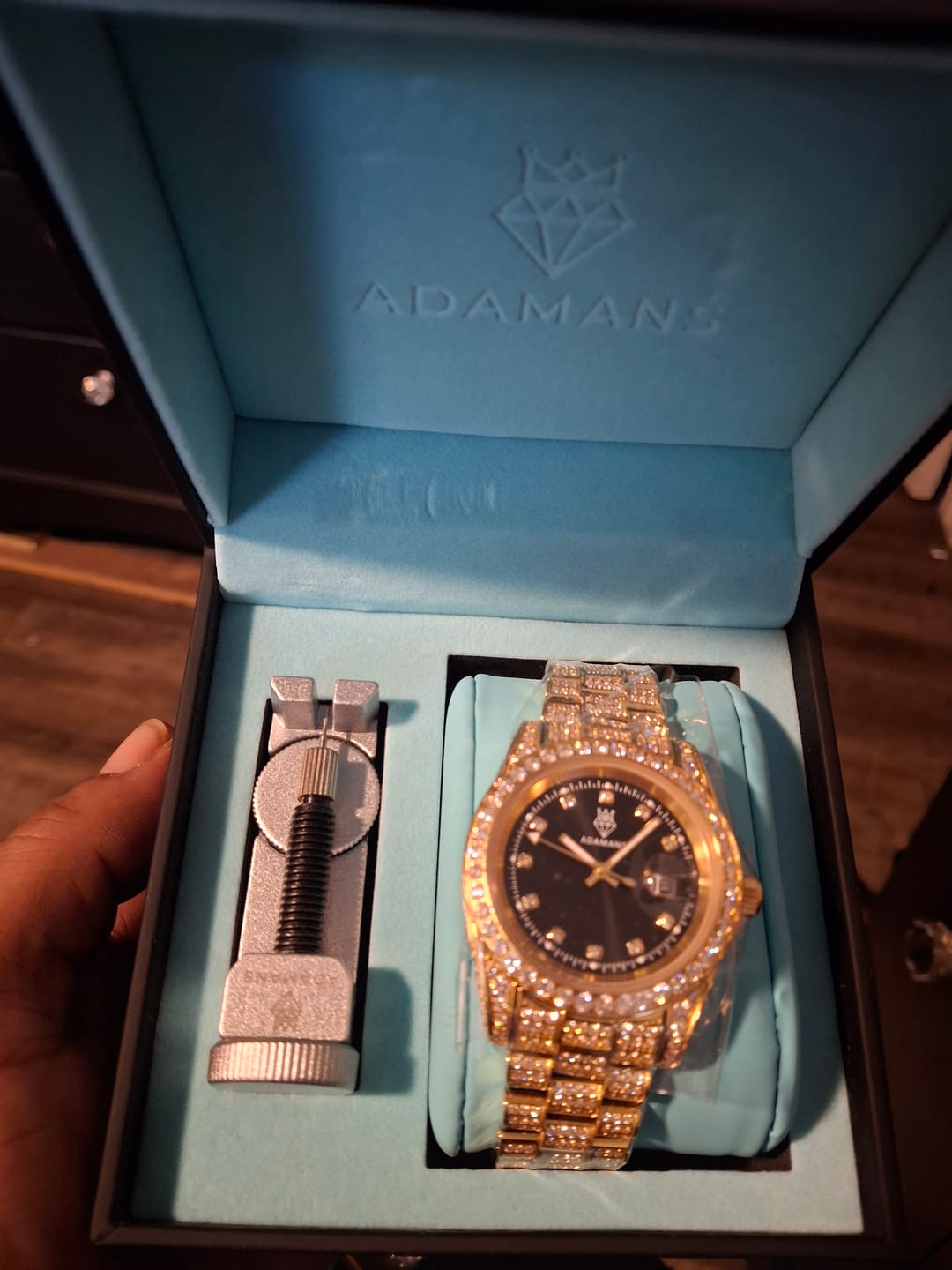 Customer photo review of 41mm Moissanite Diamond Presidential Watch - Black Face - Gold