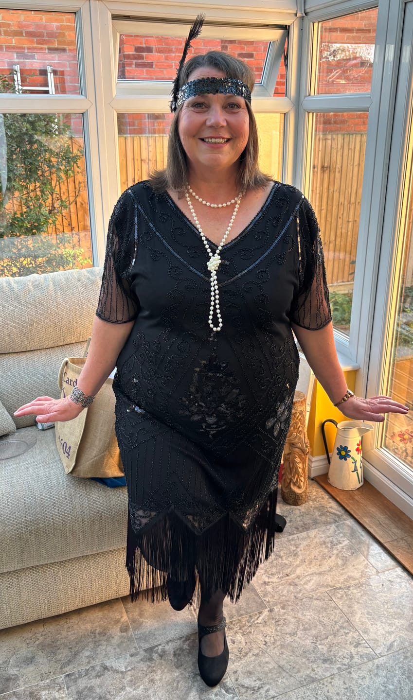 Customer photo review of 1920s Black Evelyn Plus Size Gatsby Dress