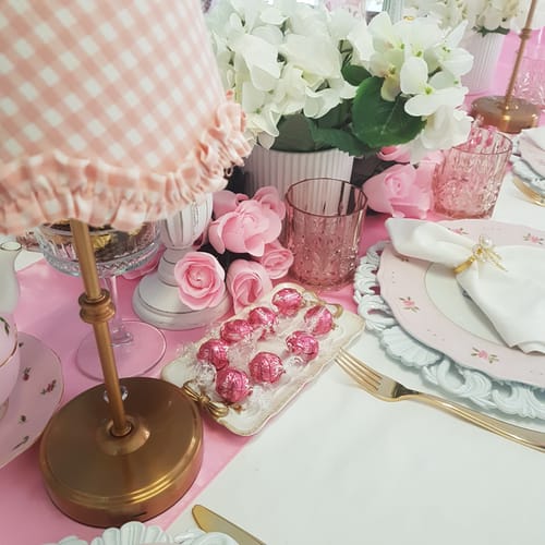 Customer photo review of Blush Gingham Scallop Ruffle Lamp Shade