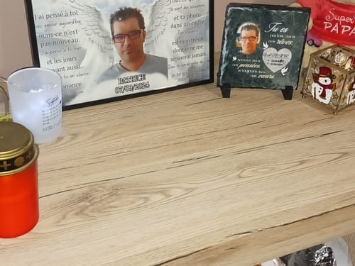 Customer photo review of Dans nos cœurs - Plaque en ardoise personnalisée