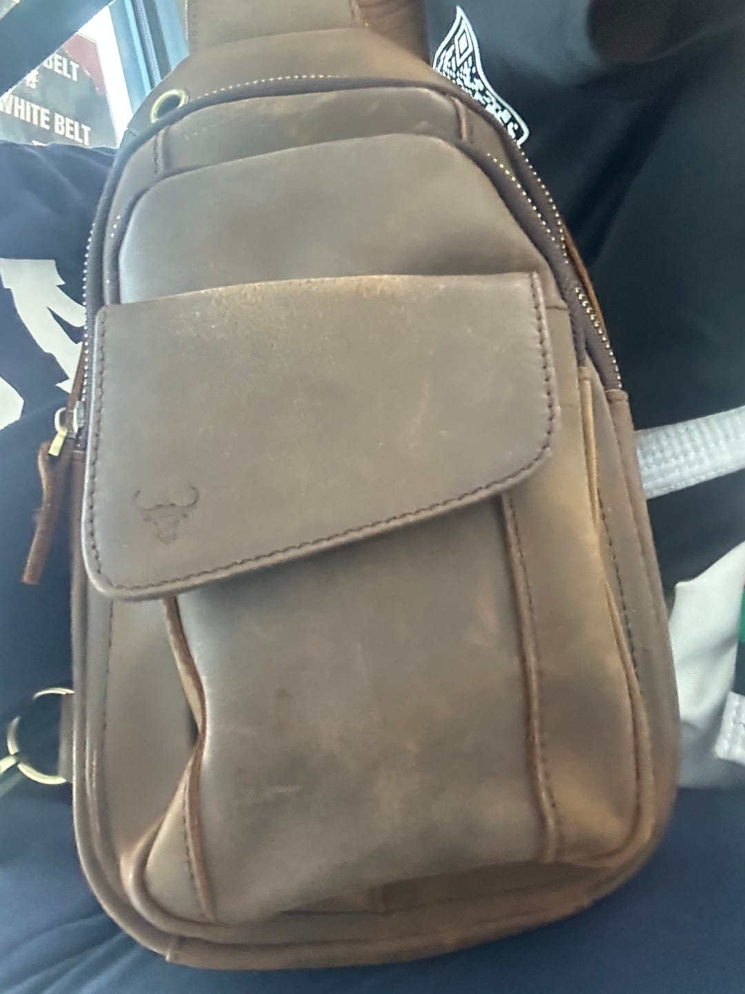 Customer photo review of Cowhide Leather Sling Bag