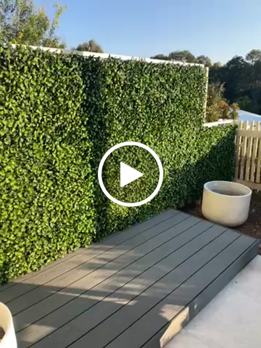 Customer video review of Jasmine Artificial Hedge Screen / Green Wall Panel 100cm x 100cm UV Resistant
