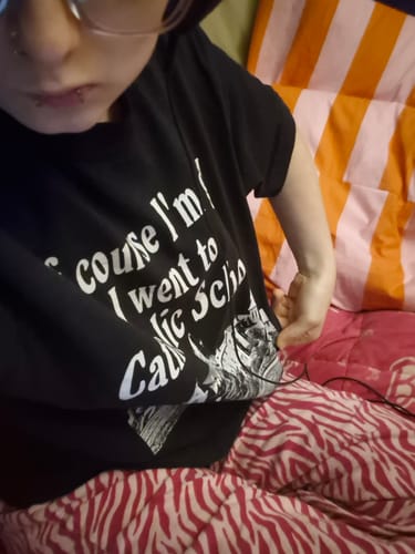 Customer photo review of I Went to Catholic School Unisex t-shirt