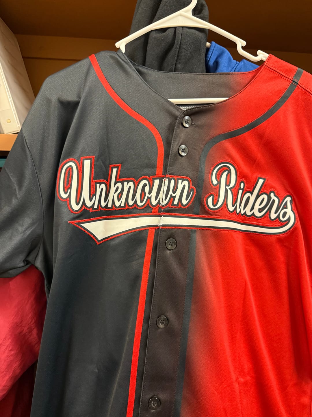 Customer photo review of Custom Red White-Black Gradient Fashion Authentic Baseball Jersey