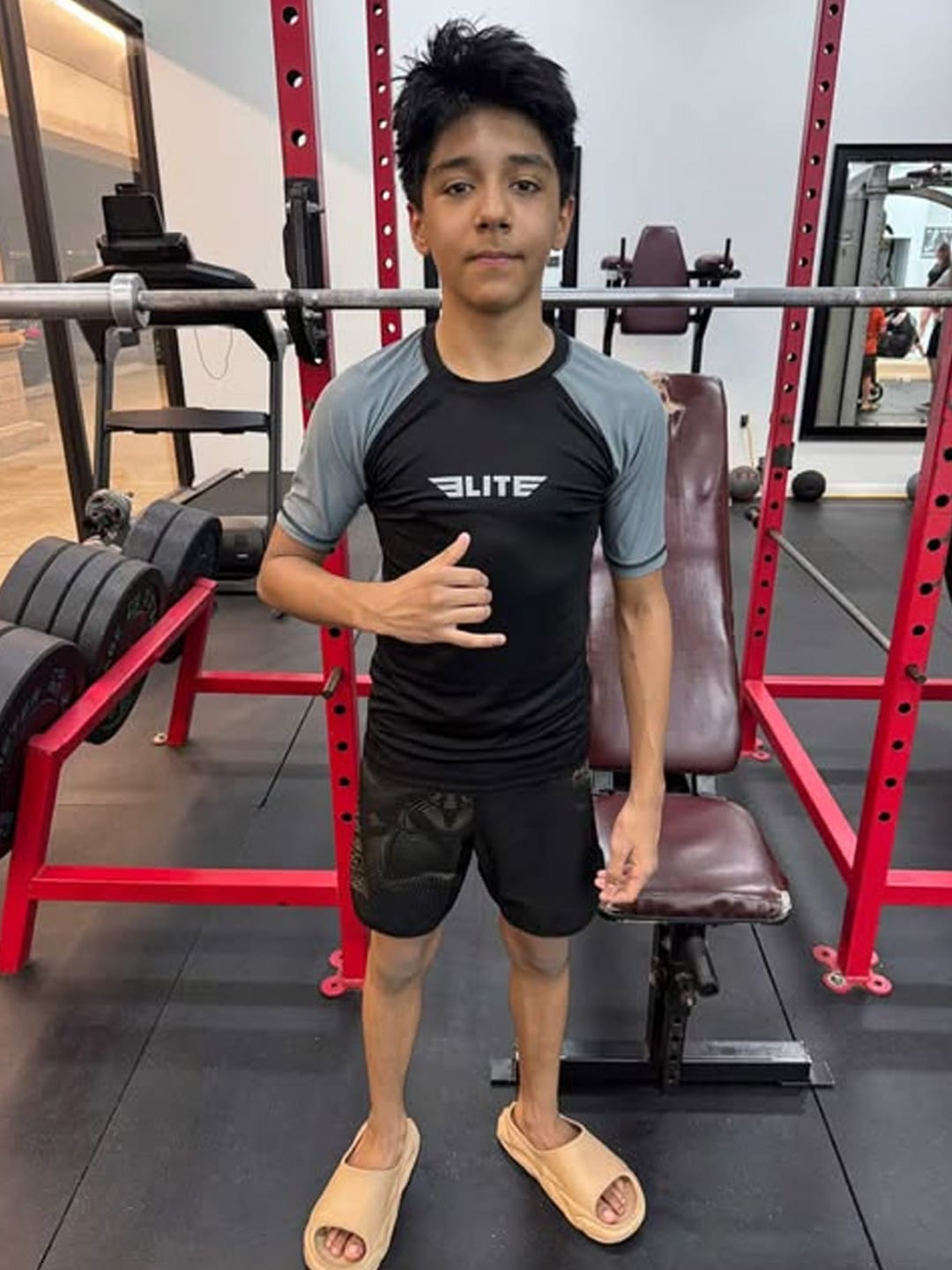 Customer photo review of Standard Gray Short Sleeve No-Gi Kids BJJ Rash Guard
