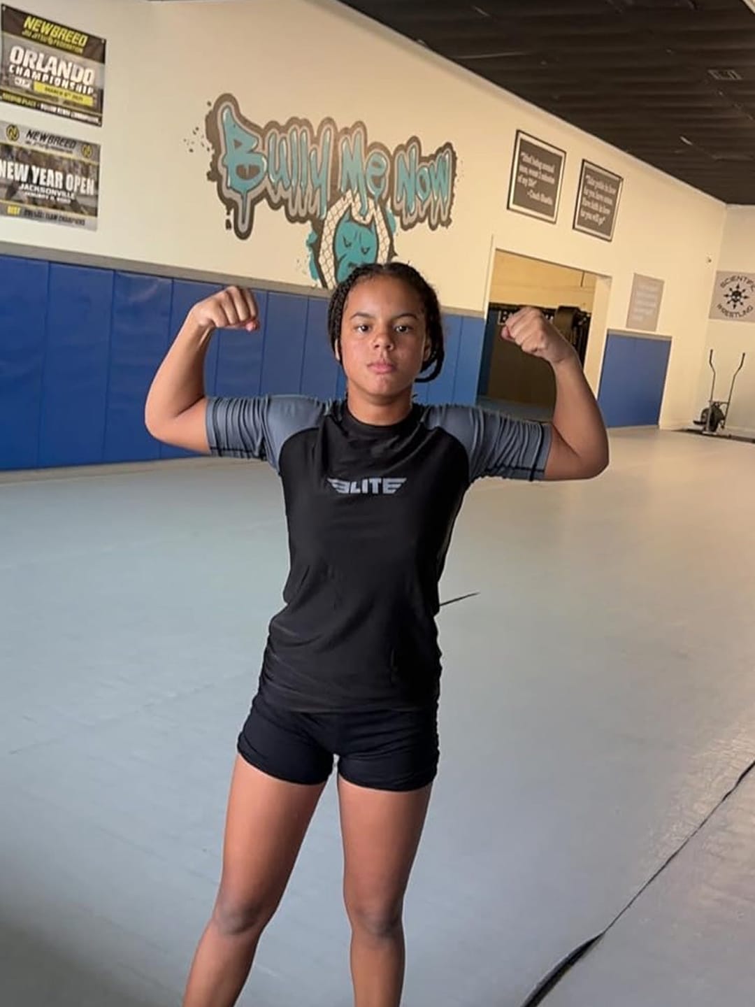 Customer photo review of Standard Gray Short Sleeve No-Gi Kids BJJ Rash Guard