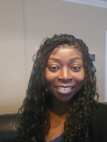 Customer photo review of Crush Bohemian Cornrow Braided Wig, Swiss Full Lace, Black Color, Waist Length, Standard Density.