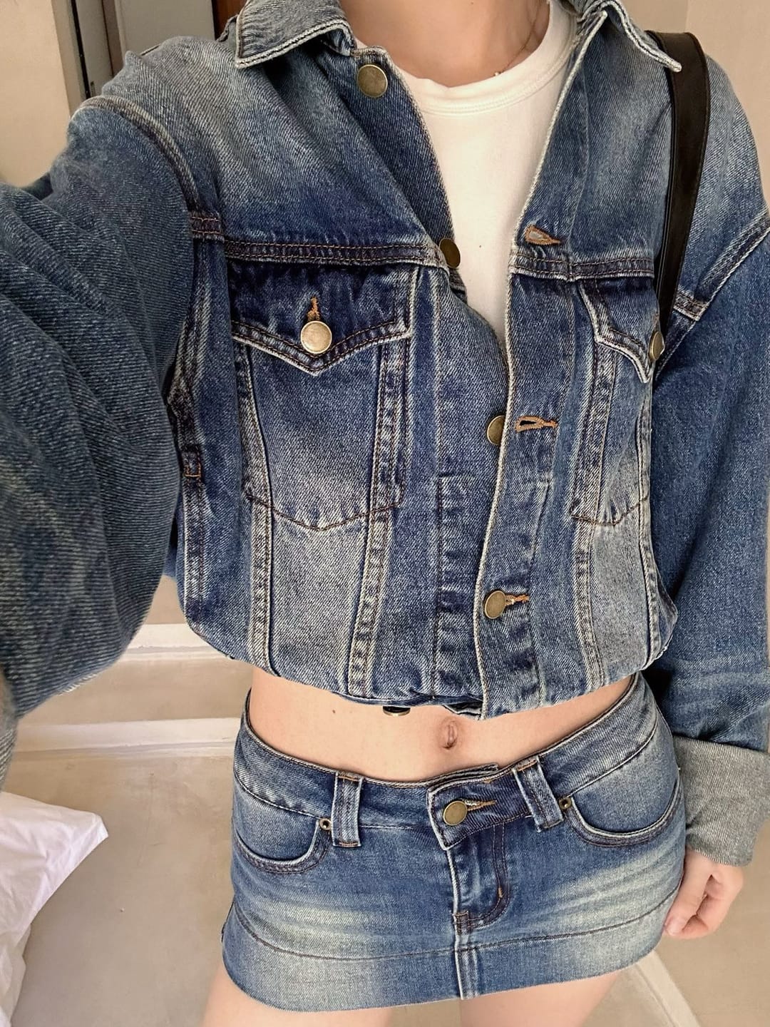 Customer photo review of IAMXIAA Cropped Denim Jacket & Mini Skirt Set