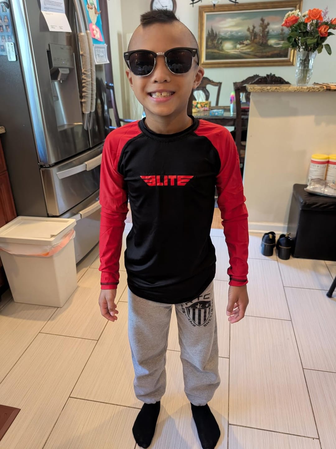 Customer photo review of Standard Red Long Sleeve No-Gi Kids BJJ Rash Guard