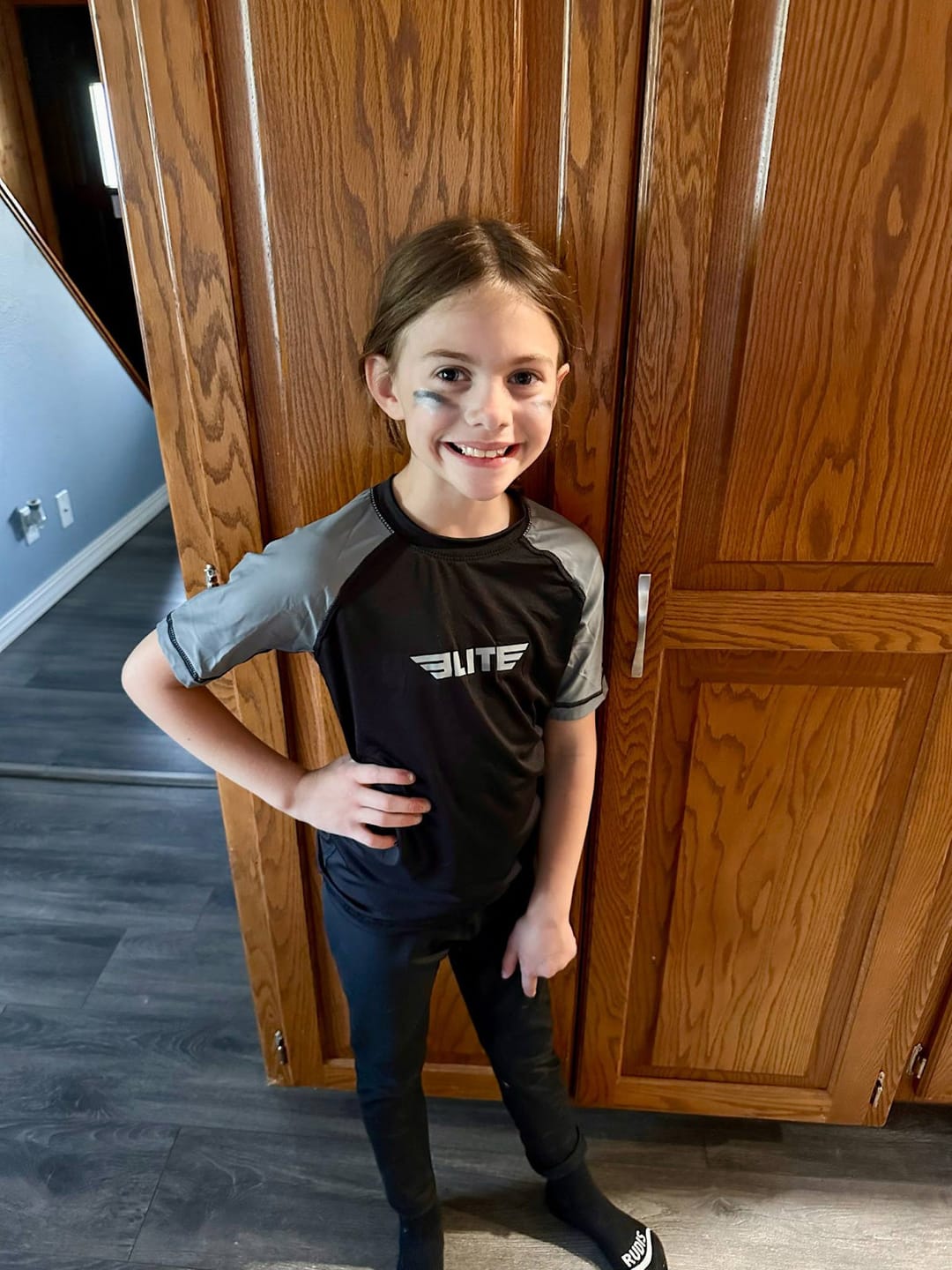 Customer photo review of Standard Gray Short Sleeve No-Gi Kids BJJ Rash Guard