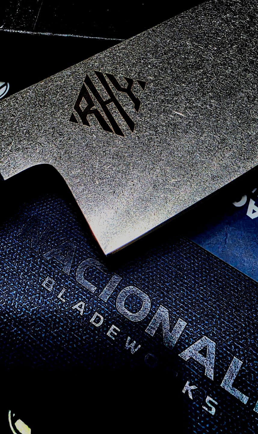 Customer photo review of 190mm Magnetic Knife Guard. Denim Blue