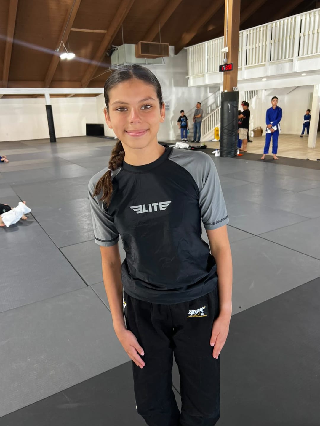 Customer photo review of Standard Gray Short Sleeve No-Gi Kids BJJ Rash Guard