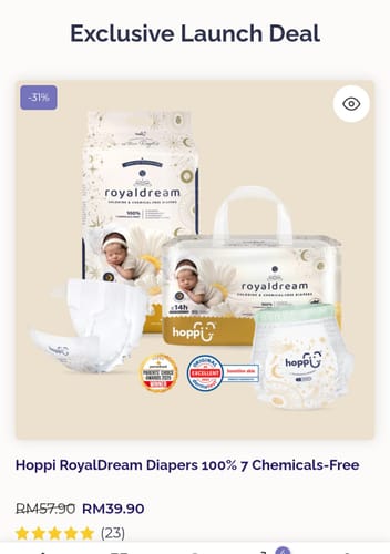Customer photo review of Hoppi RoyalDream Diapers 100% 7 Chemicals-Free