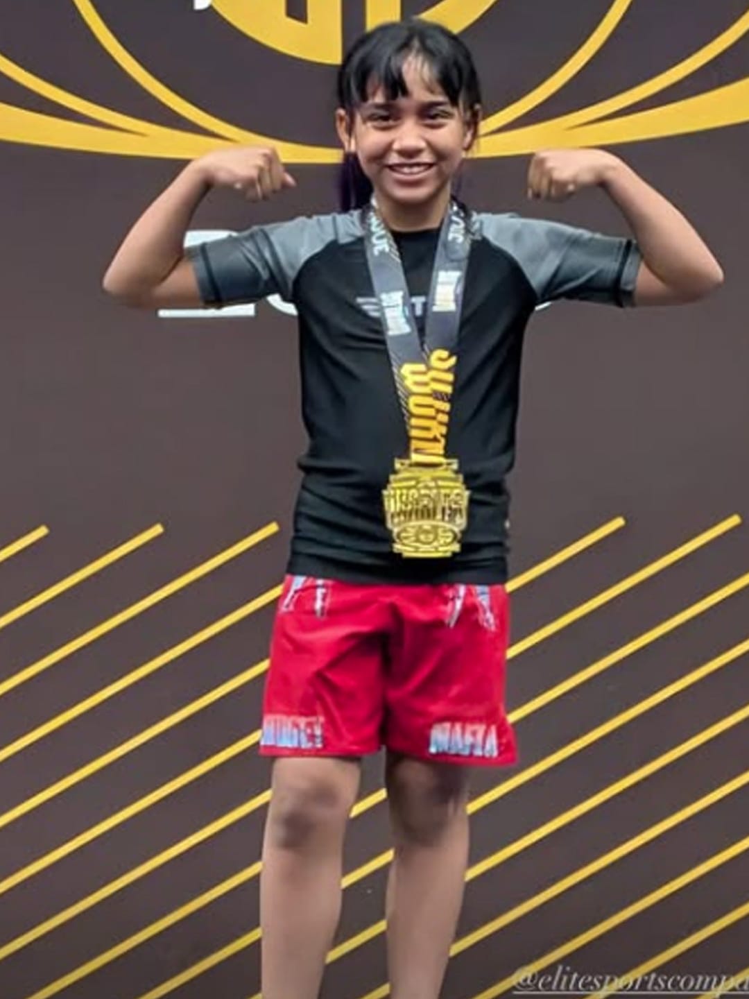 Customer photo review of Standard Gray Short Sleeve No-Gi Kids BJJ Rash Guard