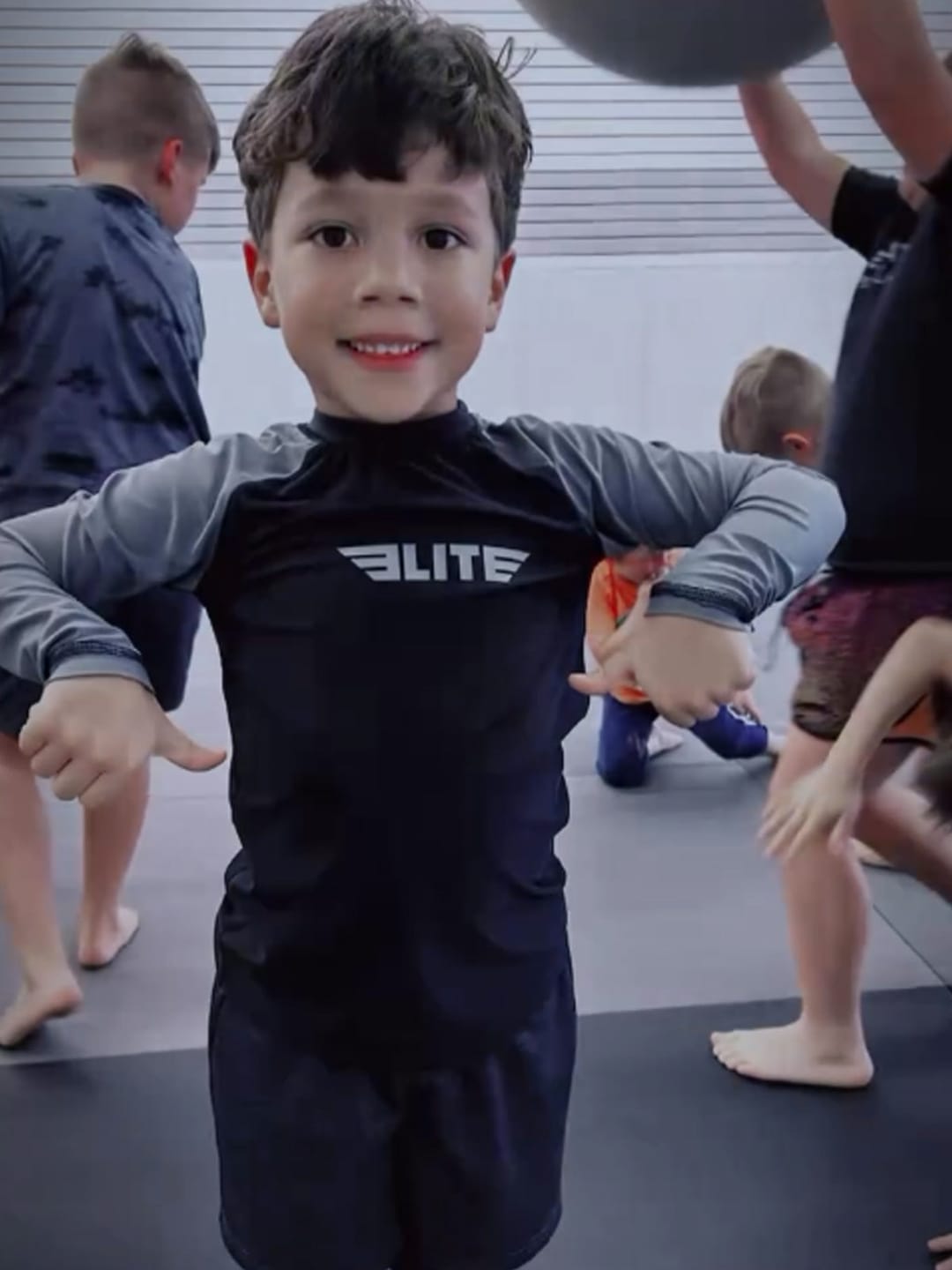 Customer photo review of Standard Gray Long Sleeve No-Gi Kids BJJ Rash Guard