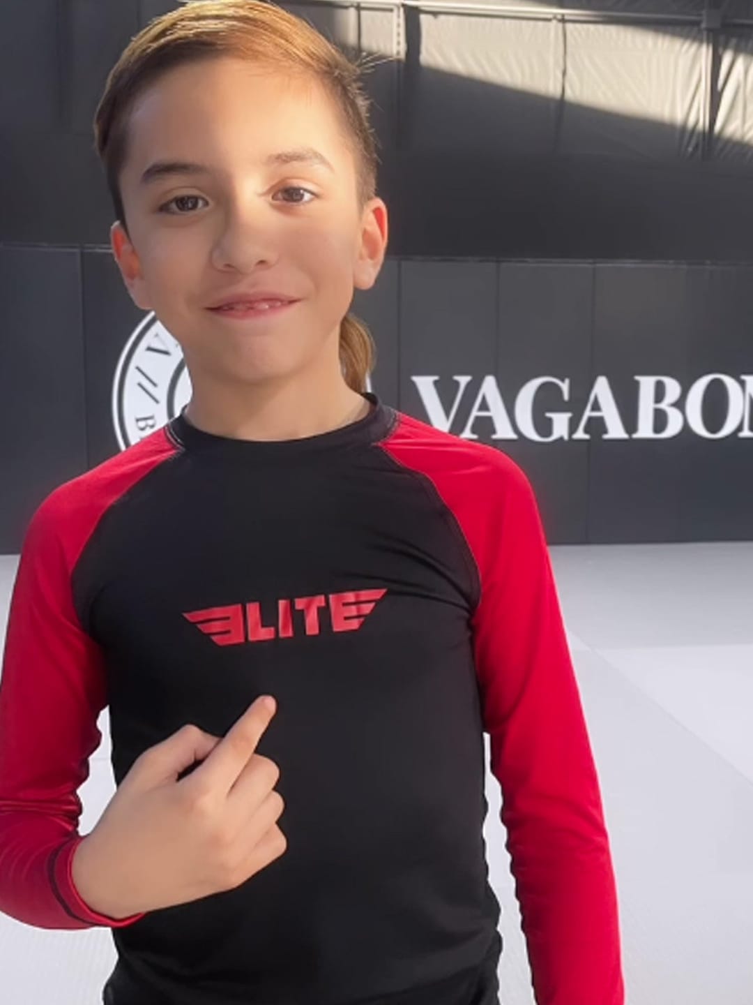 Customer photo review of Standard Red Long Sleeve No-Gi Kids BJJ Rash Guard