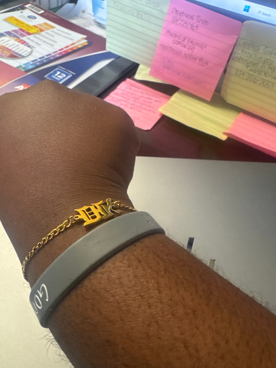 Customer photo review of Gothic Name Bracelet w/ Cuban Chain
