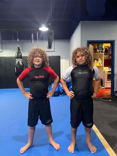 Customer photo review of Standard Red Short Sleeve No-Gi Kids BJJ Rash Guard