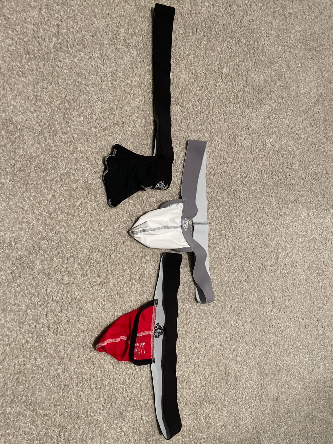 Customer photo review of Nylon 0in Strapless Jocks No Fly 3pk Gunmetal Gray/Red/White