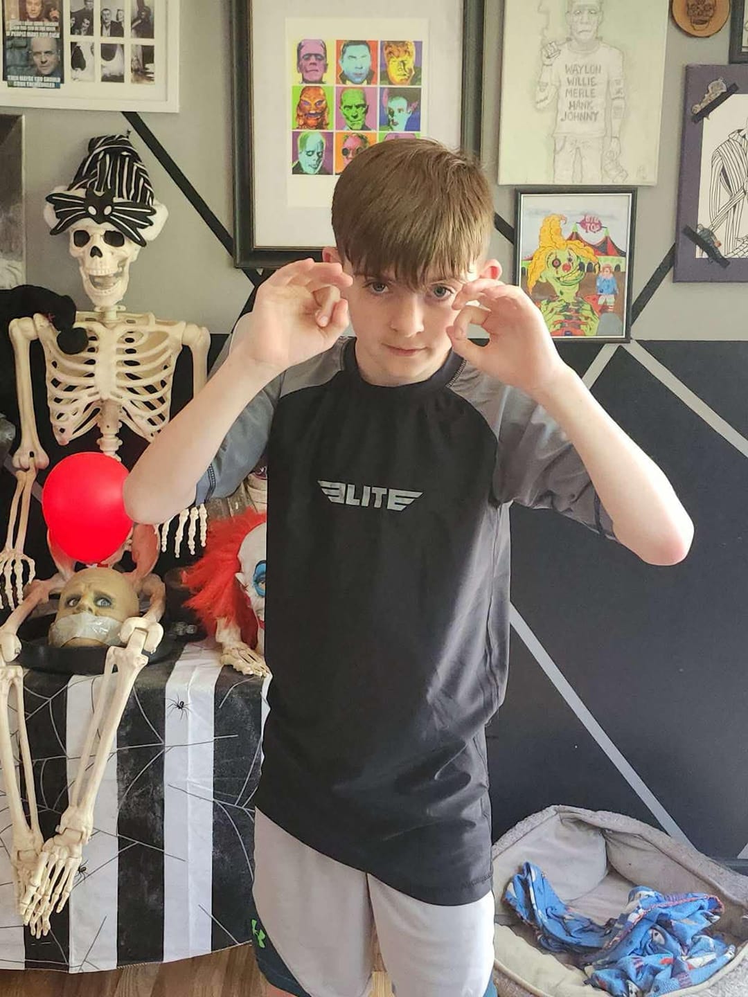 Customer photo review of Standard Gray Short Sleeve No-Gi Kids BJJ Rash Guard