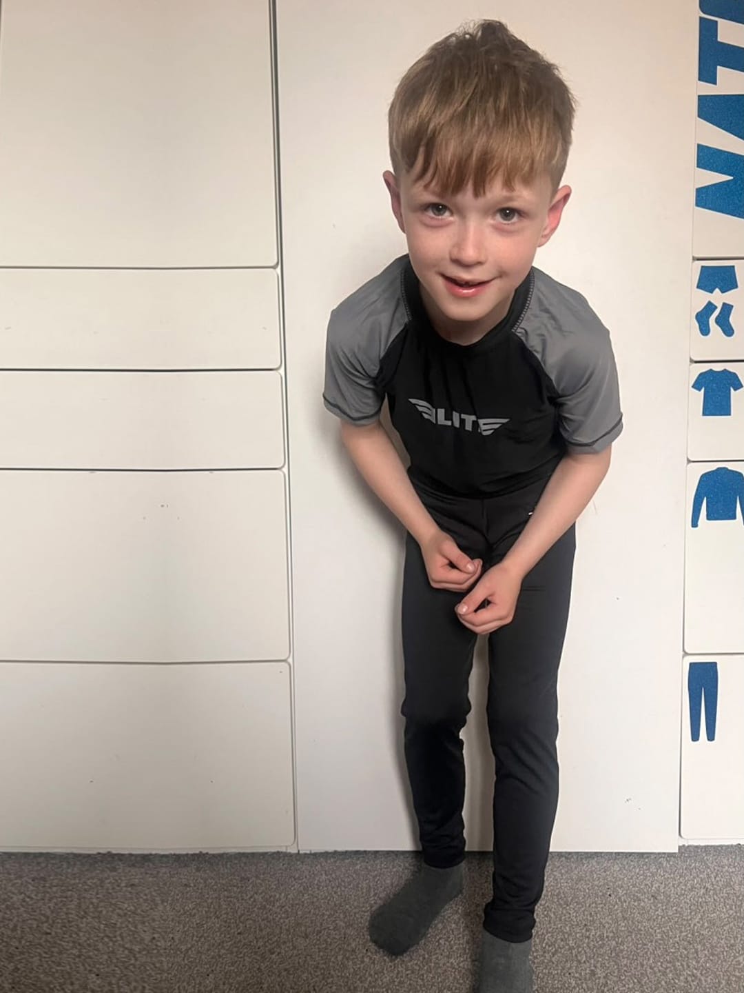 Customer photo review of Standard Gray Short Sleeve No-Gi Kids BJJ Rash Guard