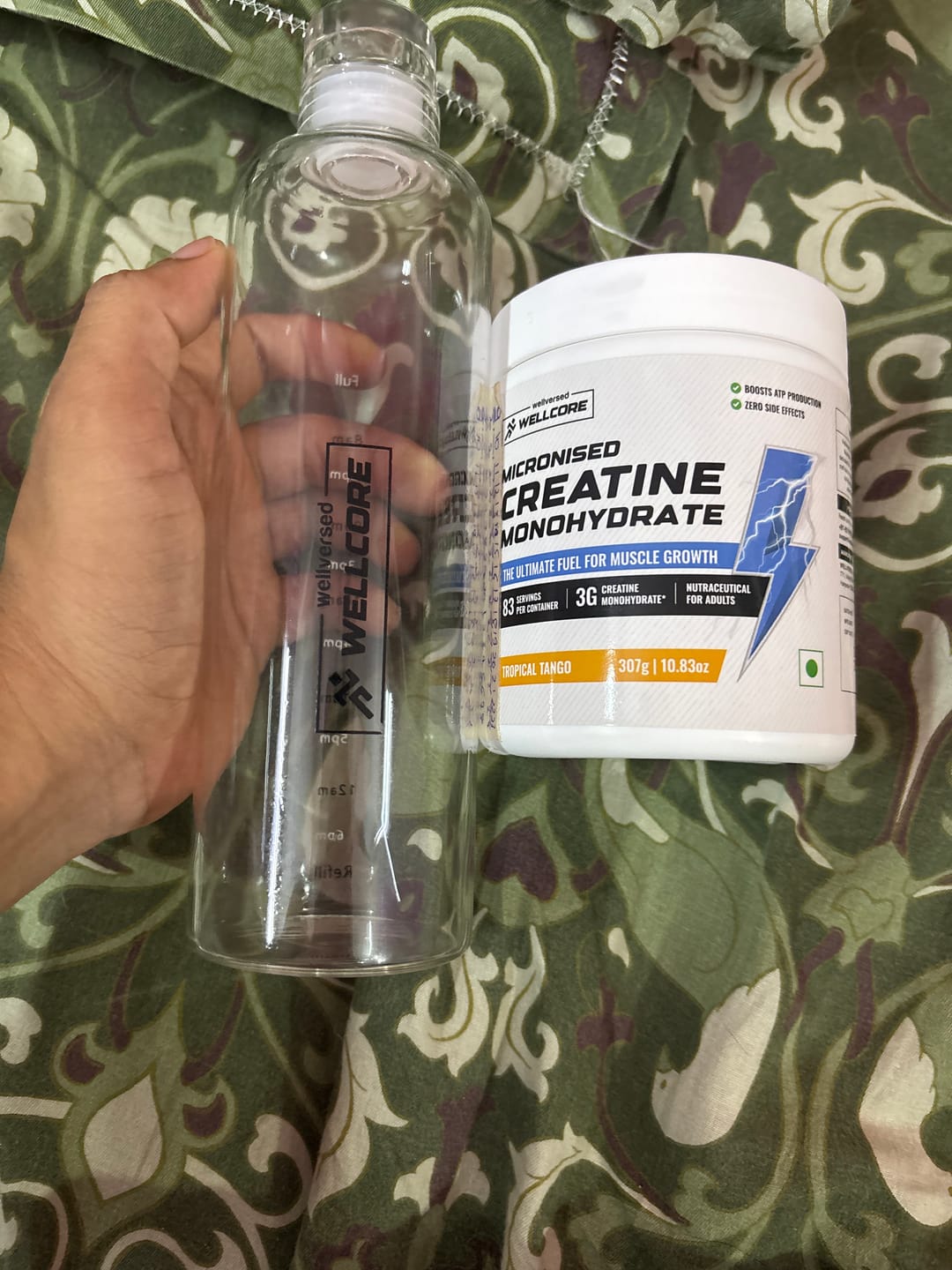 Customer photo review of Wellcore - Micronised Creatine Monohydrate (83 Servings, Tropical Tango) + Premium Glass Bottle