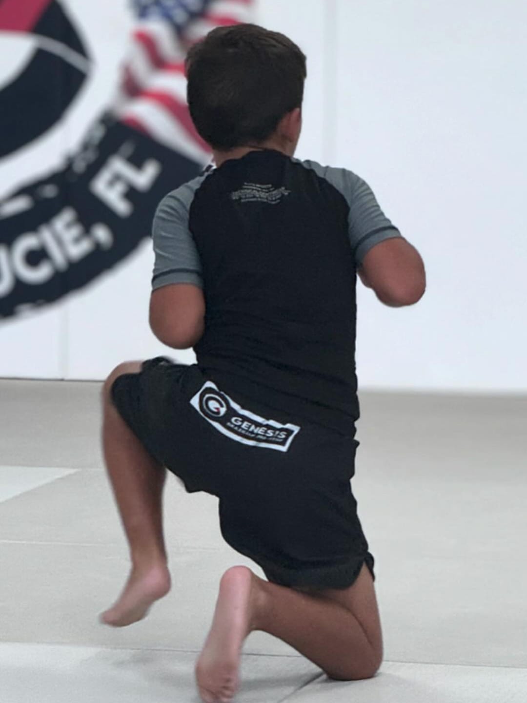 Customer photo review of Standard Gray Short Sleeve No-Gi Kids BJJ Rash Guard