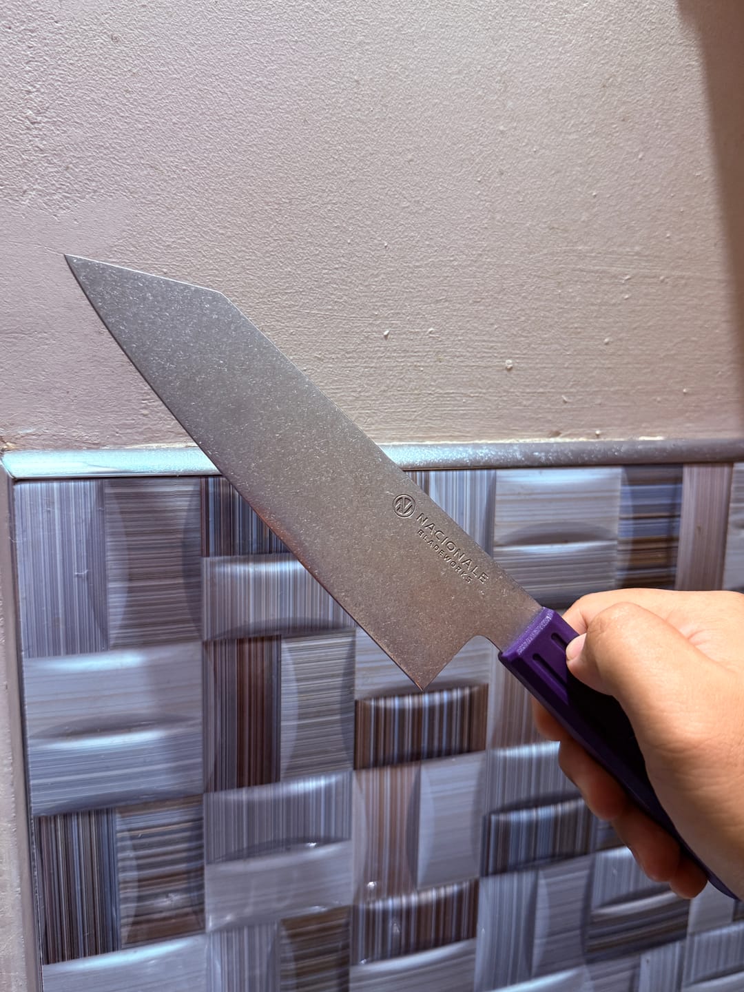 Customer photo review of 180mm Bunka. AUS8 Stainless. Recycled Plastic Skateboard Material Handle