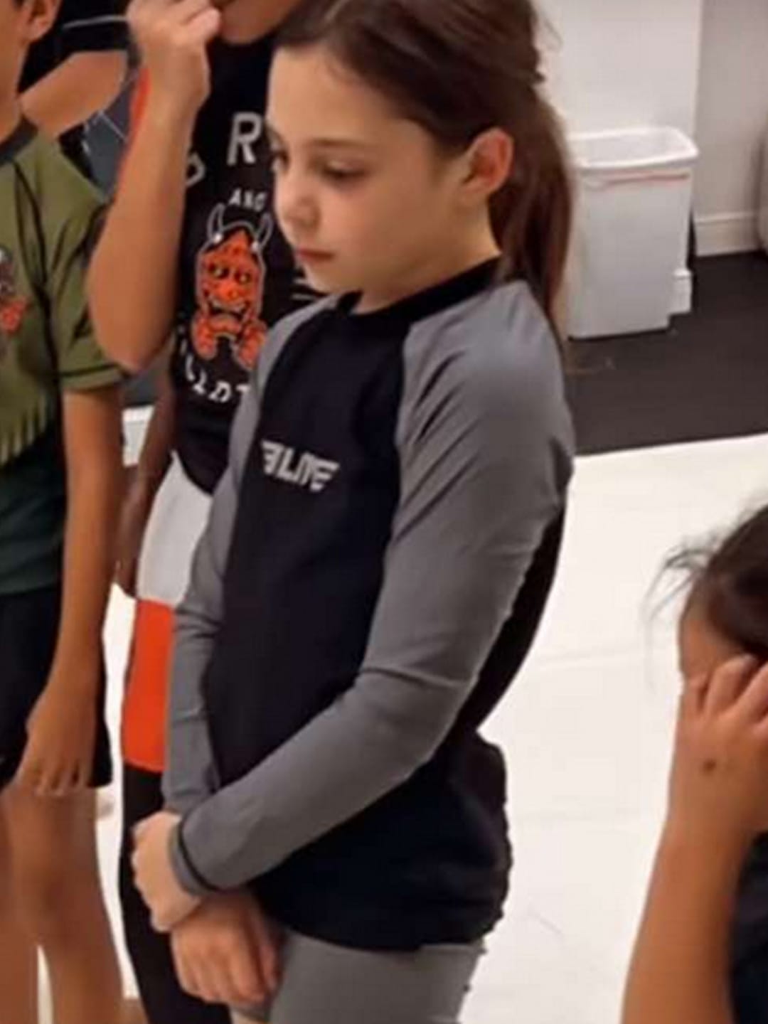 Customer photo review of Standard Gray Long Sleeve No-Gi Kids BJJ Rash Guard