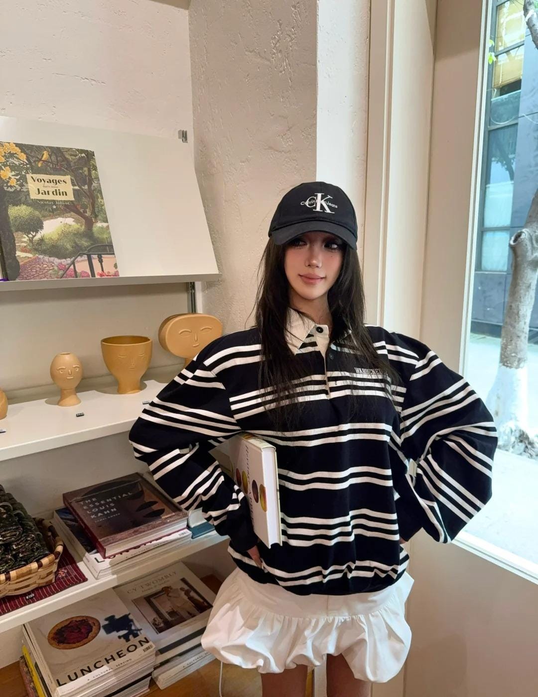 Customer photo review of WARDEN EDGE Black Striped Polo Knit T-Shirt