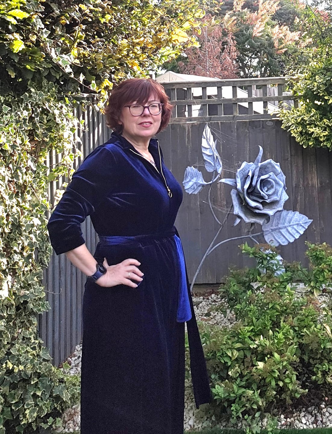 Customer photo review of Back in stock - 'Hampstead' Velvet Luxe Zip Jumpsuit in Navy