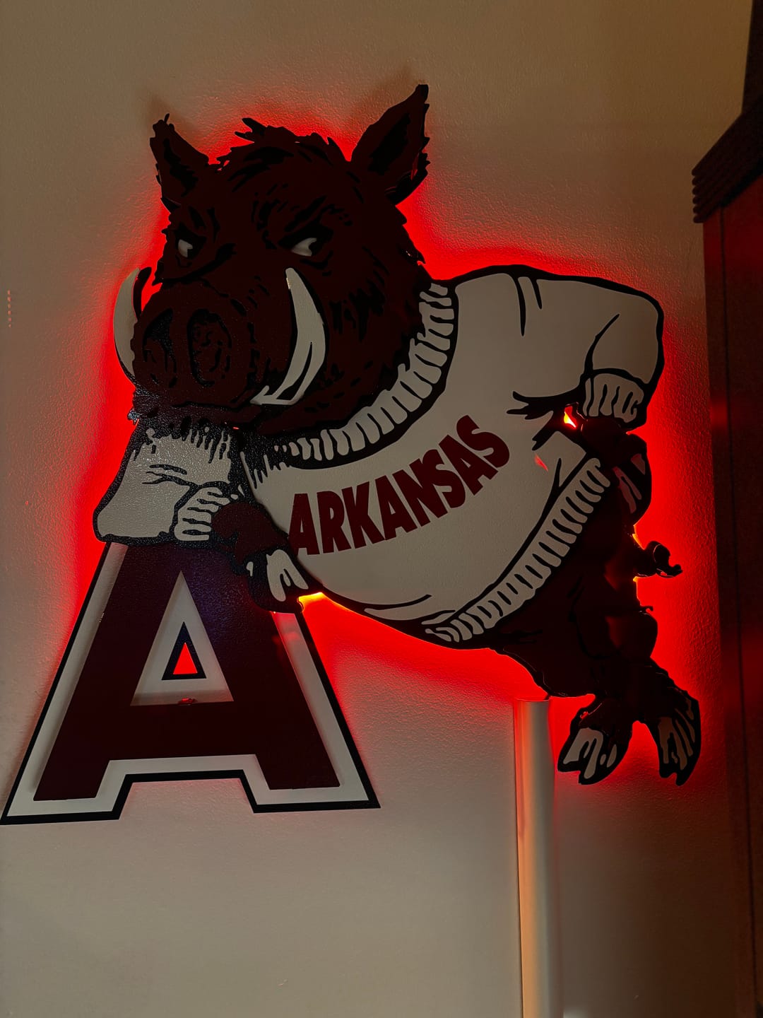 Customer photo review of Arkansas Razorback VAULT "Hog Leaning on A"  3D Vintage Metal Wall Art