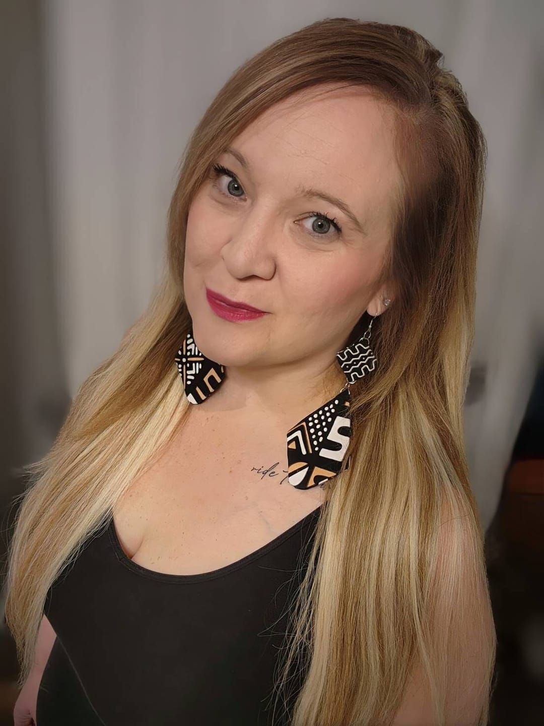 Customer photo review of NANA African Print Ankara Diamond Earrings