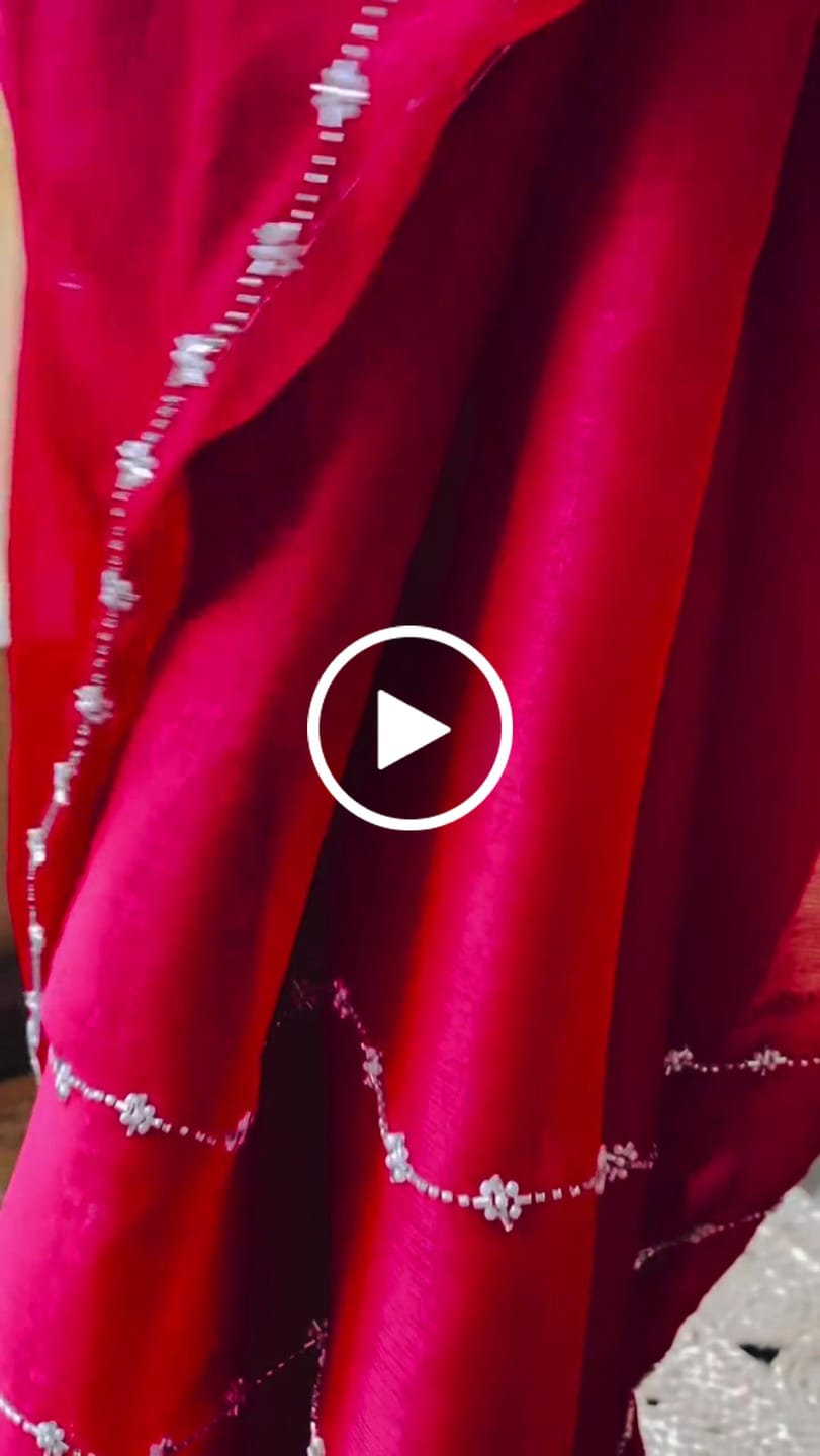 Customer video review of Blood Red Chiffon Partywear Saree