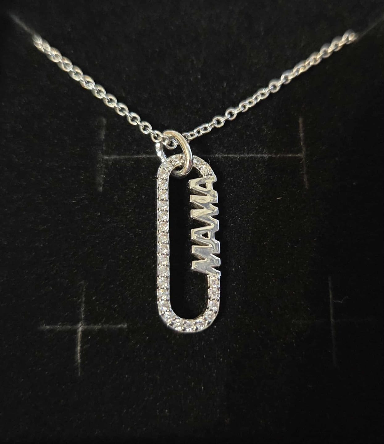 Customer photo review of Elaine 18k White Gold Plated Mama Pendant Necklace with Simulated Diamond Crystals