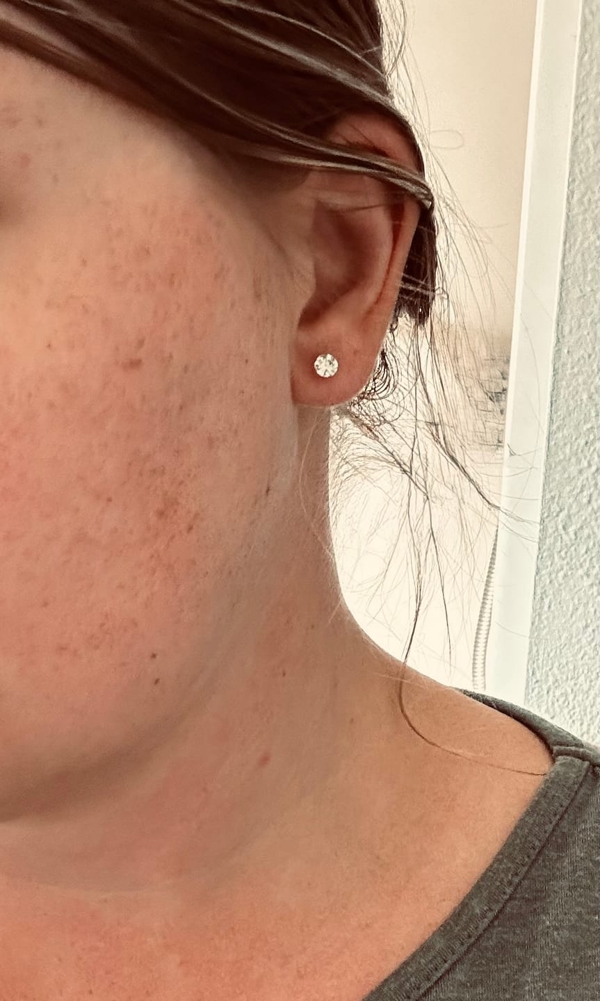 Customer photo review of Petite Faux Diamond Studs Hypoallergenic Earrings for Sensitive Ears Made with Plastic Posts