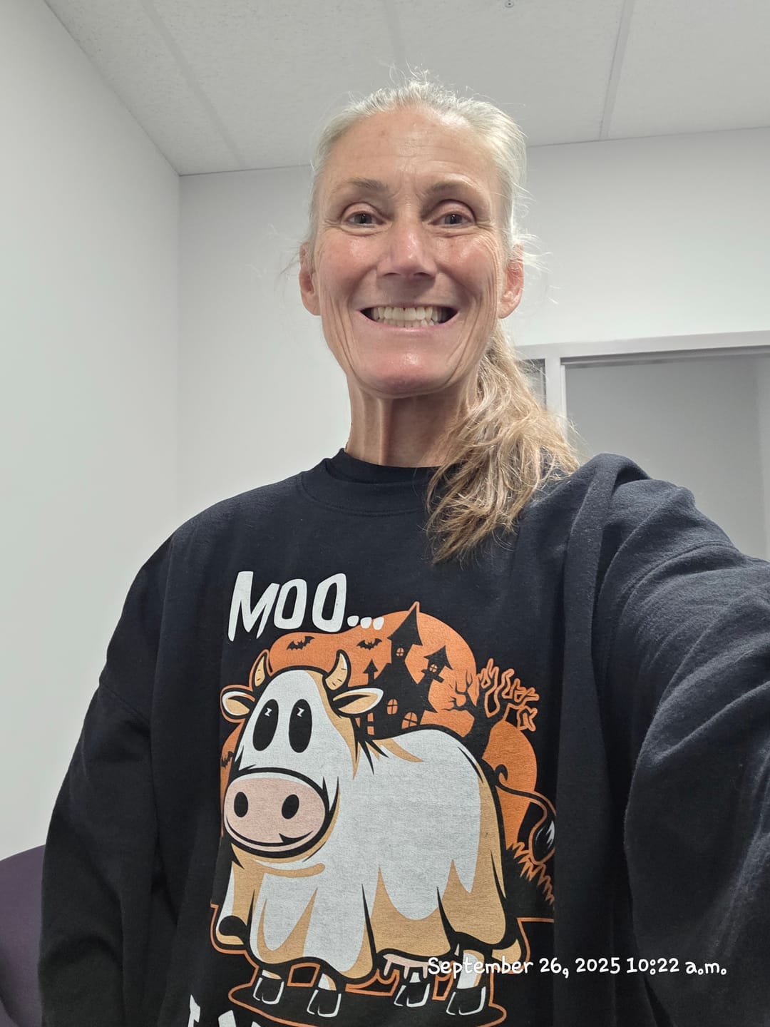 Customer photo review of Halloween Moo I Mean Boo Cow Shirt