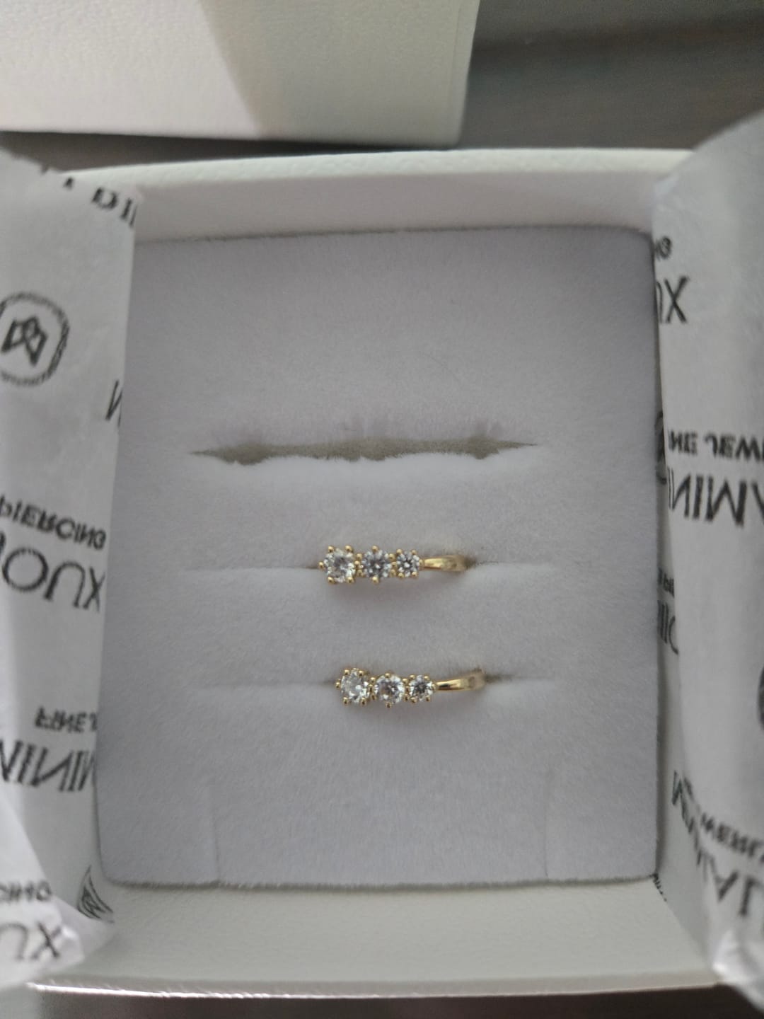 Customer photo review of 14K Gold Triple Cubic Hoop Earring