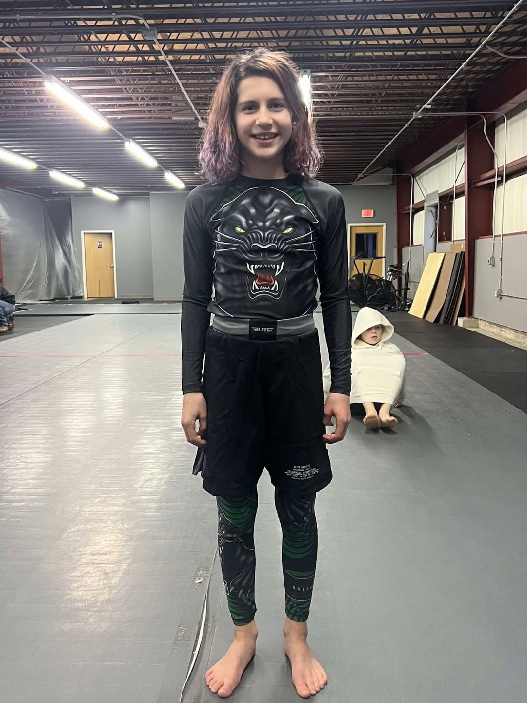 Customer photo review of Black Jack Gray No-Gi Kids BJJ Shorts