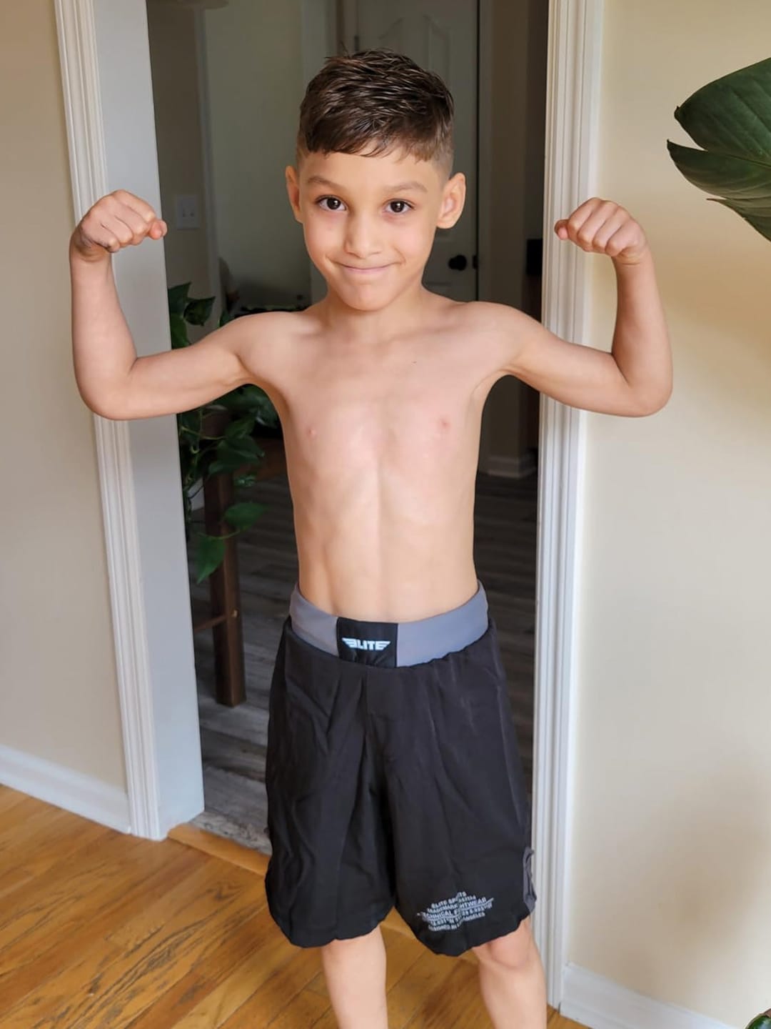 Customer photo review of Black Jack Gray No-Gi Kids BJJ Shorts