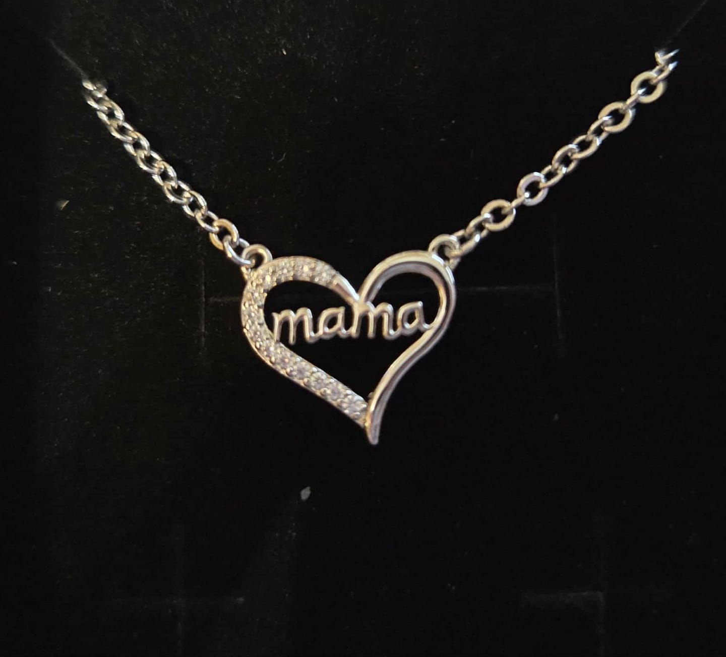 Customer photo review of Louise 18k White Gold Plated Mama Heart Necklace with Simulated Diamond Crystals