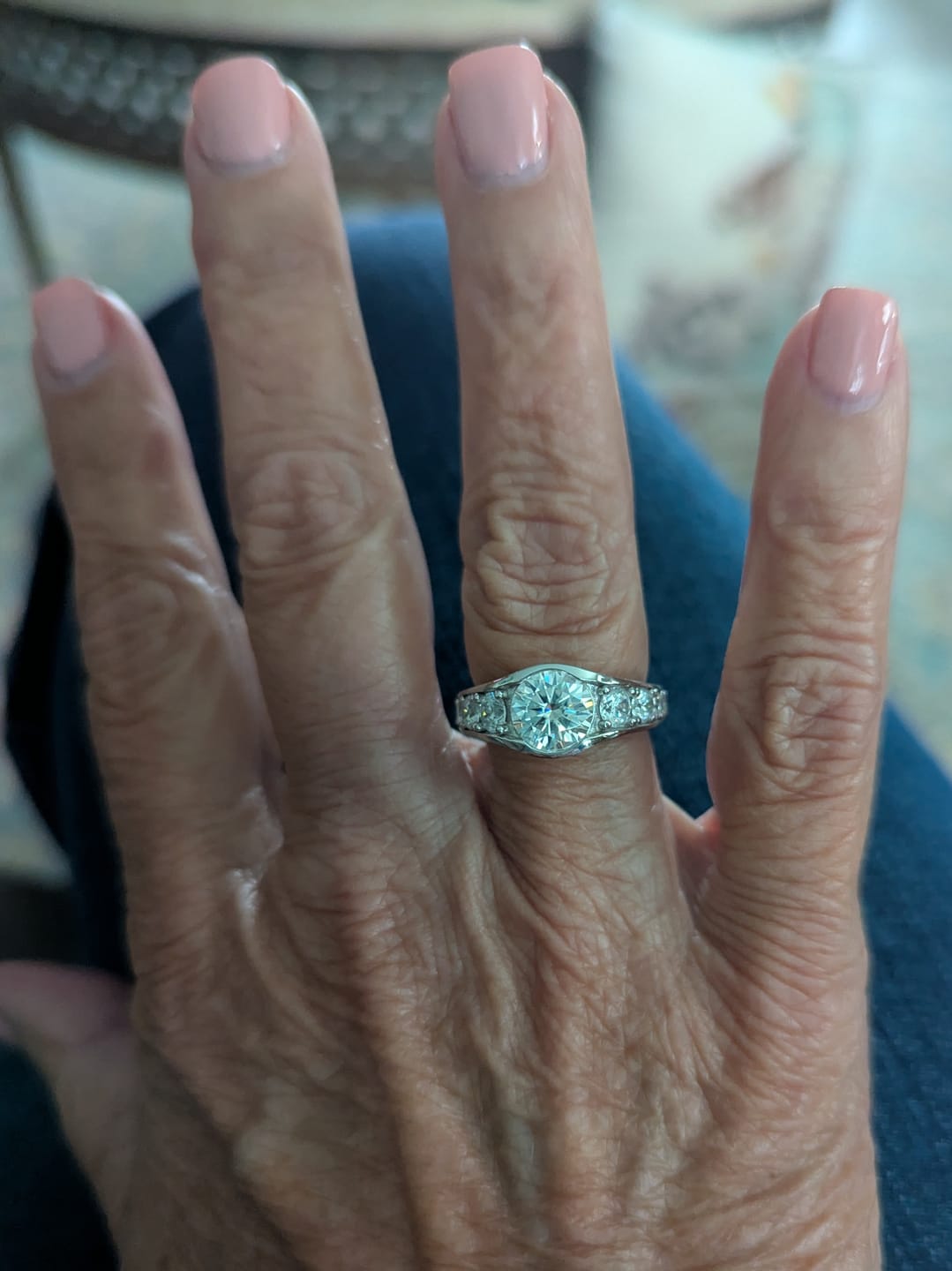 Customer photo review of Bezel Round Moissanite Channel Euro Shank Engagement Ring