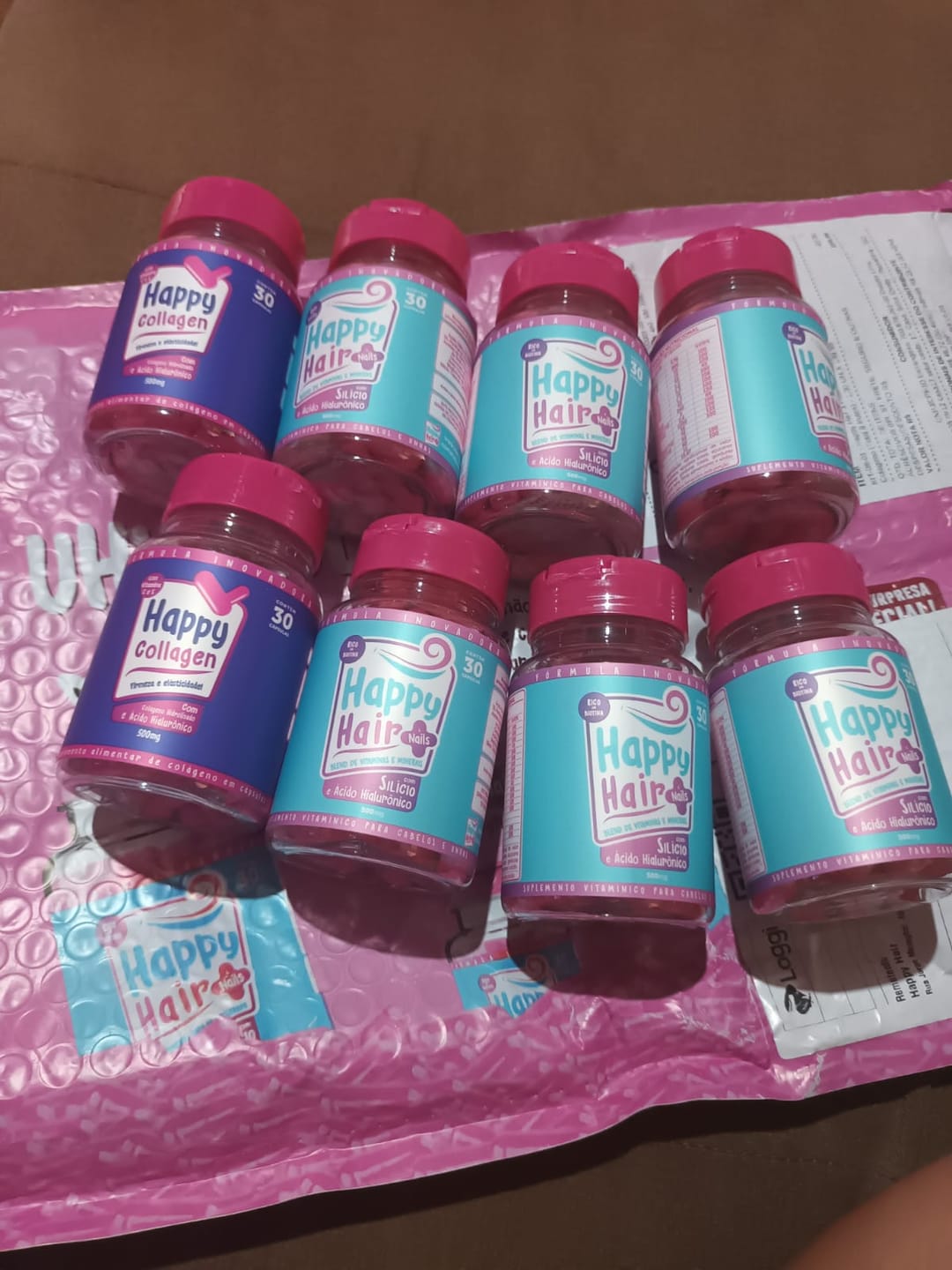 Customer photo review of Happy Hair 3 Potes + 3 Potes Grátis + 2 Potes de Colágeno (Total 8 Potes)