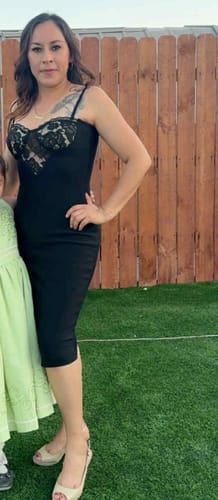 Customer photo review of Julia Black Lace Front Bandage Dress